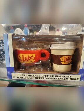 Luke's Ceramic Coffee & To-Go Cup Salt & Pepper Shaker Set - Red & Cream